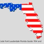 Fort Lauderdale Florida area code map showing 954 and 754 coverage in Broward County with US flag overlay.