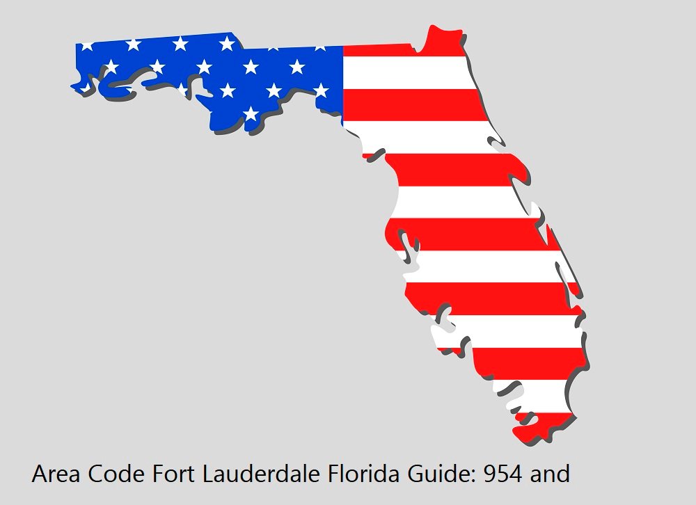 Fort Lauderdale Florida area code map showing 954 and 754 coverage in Broward County with US flag overlay.