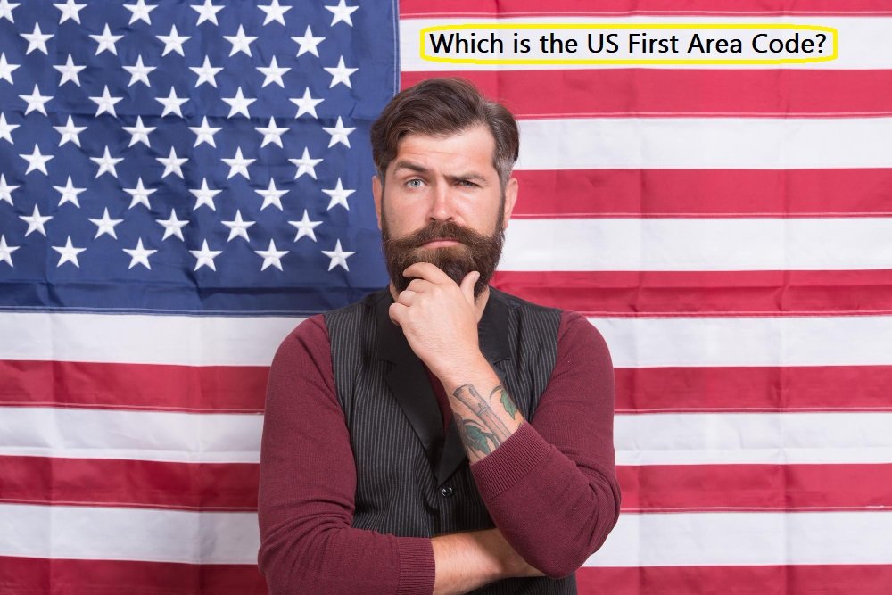 Man thinking about US area code history in front of American flag.